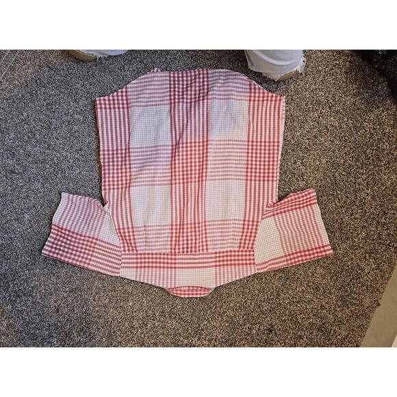 womens Vtg blouse collar red white plaid short sleeve button up western country - Picture 5 of 11